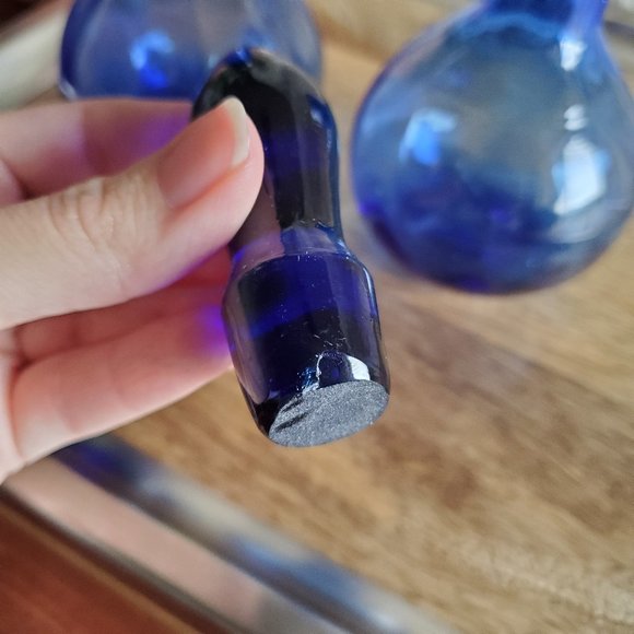 Lot of 2 Vintage Blenko Blue Optic Art Glass Perfume Bottles w/Stoppers - Picture 3 of 7